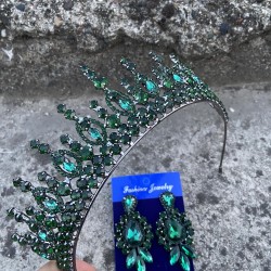 Abrienda Yeşil Gelin Kına Tacı Özel Gün Aksesuar Kadın Taç Ve Üç Mekik Küpe Takımı-ABRİENDA-10 Abrienda Yeşil Gelin Kına Tacı Özel Gün Aksesuar Kadın Taç Ve Üç Mekik Küpe Takımı-ABRİENDA-10