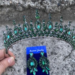 Abrienda Yeşil Gelin Kına Tacı Özel Gün Aksesuar Kadın Taç Ve Üç Mekik Küpe Takımı-ABRİENDA-10 Abrienda Yeşil Gelin Kına Tacı Özel Gün Aksesuar Kadın Taç Ve Üç Mekik Küpe Takımı-ABRİENDA-10