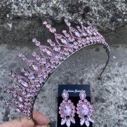 Abrienda Pembe Gelin Kına Tacı Özel Gün Aksesuar Kadın Taç Ve Üç Mekik Küpe Takımı-ABRİENDA-12 Abrienda Pembe Gelin Kına Tacı Özel Gün Aksesuar Kadın Taç Ve Üç Mekik Küpe Takımı-ABRİENDA-12