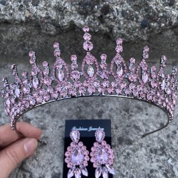 Abrienda Pembe Gelin Kına Tacı Özel Gün Aksesuar Kadın Taç Ve Üç Mekik Küpe Takımı-ABRİENDA-12 Abrienda Pembe Gelin Kına Tacı Özel Gün Aksesuar Kadın Taç Ve Üç Mekik Küpe Takımı-ABRİENDA-12