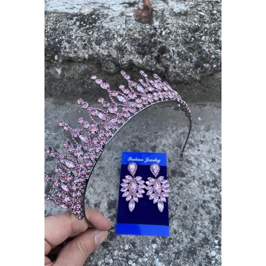 Abrienda Pembe Gelin Kına Tacı Özel Gün Aksesuar Kadın Taç Ve İnce Mekik Küpe Takımı-ABRİENDA-13 Abrienda Pembe Gelin Kına Tacı Özel Gün Aksesuar Kadın Taç Ve İnce Mekik Küpe Takımı-ABRİENDA-13