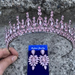 Abrienda Pembe Gelin Kına Tacı Özel Gün Aksesuar Kadın Taç Ve İnce Mekik Küpe Takımı-ABRİENDA-13 Abrienda Pembe Gelin Kına Tacı Özel Gün Aksesuar Kadın Taç Ve İnce Mekik Küpe Takımı-ABRİENDA-13