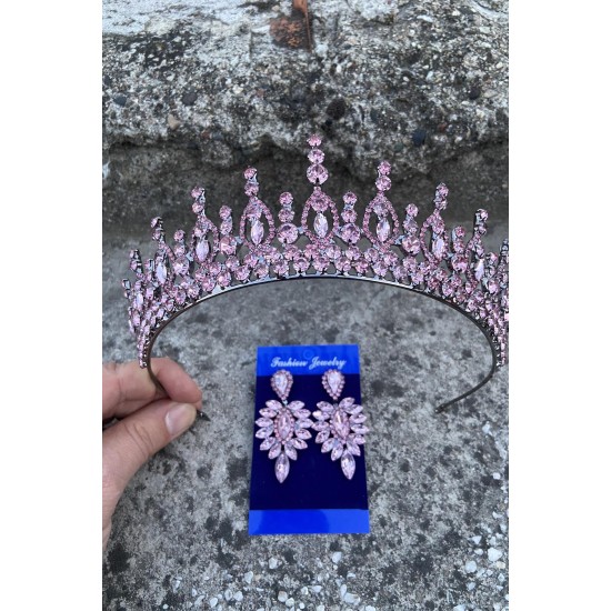 Abrienda Pembe Gelin Kına Tacı Özel Gün Aksesuar Kadın Taç Ve İnce Mekik Küpe Takımı-ABRİENDA-13 Abrienda Pembe Gelin Kına Tacı Özel Gün Aksesuar Kadın Taç Ve İnce Mekik Küpe Takımı-ABRİENDA-13