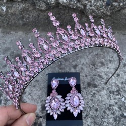 Abrienda Pembe Gelin Kına Tacı Özel Gün Aksesuar Kadın Taç Ve Geniş Mekik Küpe Takımı-ABRİENDA-14 Abrienda Pembe Gelin Kına Tacı Özel Gün Aksesuar Kadın Taç Ve Geniş Mekik Küpe Takımı-ABRİENDA-14