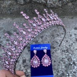 Abrienda Pembe Gelin Kına Tacı Özel Gün Aksesuar Kadın Taç Ve Damla Mekik Küpe Takımı-ABRİENDA-15 Abrienda Pembe Gelin Kına Tacı Özel Gün Aksesuar Kadın Taç Ve Damla Mekik Küpe Takımı-ABRİENDA-15
