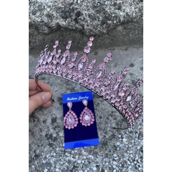 Abrienda Pembe Gelin Kına Tacı Özel Gün Aksesuar Kadın Taç Ve Damla Mekik Küpe Takımı-ABRİENDA-15 Abrienda Pembe Gelin Kına Tacı Özel Gün Aksesuar Kadın Taç Ve Damla Mekik Küpe Takımı-ABRİENDA-15