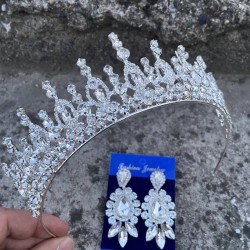 Abrienda Gümüş Gelin Kına Tacı Özel Gün Aksesuar Kadın Taç Ve Üç Mekik Küpe Takımı-ABRİENDA-16 Abrienda Gümüş Gelin Kına Tacı Özel Gün Aksesuar Kadın Taç Ve Üç Mekik Küpe Takımı-ABRİENDA-16