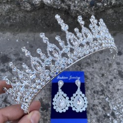Abrienda Gümüş Gelin Kına Tacı Özel Gün Aksesuar Kadın Taç Ve Damla Mekik Küpe Takımı-ABRİENDA-19 Abrienda Gümüş Gelin Kına Tacı Özel Gün Aksesuar Kadın Taç Ve Damla Mekik Küpe Takımı-ABRİENDA-19