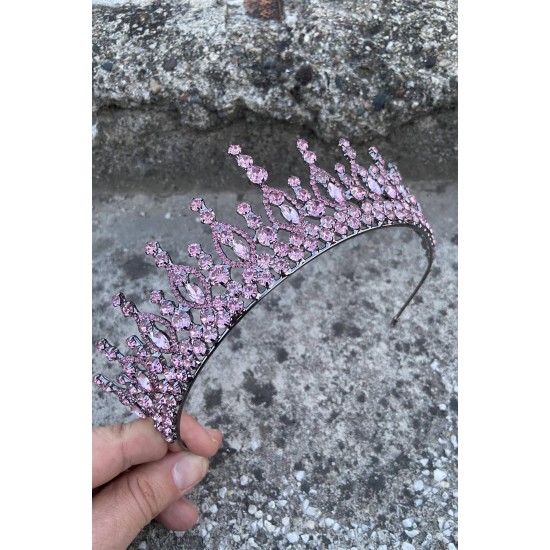 Abrienda Pembe Gelin Kına Tacı Özel Gün Aksesuar Kadın Taç Saç Aksesuarı-ABRİENDA-2