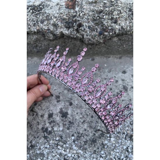 Abrienda Pembe Gelin Kına Tacı Özel Gün Aksesuar Kadın Taç Saç Aksesuarı-ABRİENDA-2