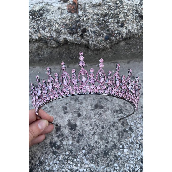Abrienda Pembe Gelin Kına Tacı Özel Gün Aksesuar Kadın Taç Saç Aksesuarı-ABRİENDA-2