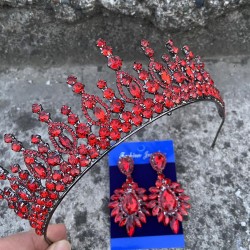 Abrienda Kırmızı Gelin Kına Tacı Özel Gün Aksesuar Kadın Taç Ve Geniş Mekik Küpe Takımı-ABRİENDA-20 Abrienda Kırmızı Gelin Kına Tacı Özel Gün Aksesuar Kadın Taç Ve Geniş Mekik Küpe Takımı-ABRİENDA-20