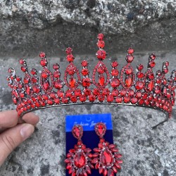 Abrienda Kırmızı Gelin Kına Tacı Özel Gün Aksesuar Kadın Taç Ve Geniş Mekik Küpe Takımı-ABRİENDA-20 Abrienda Kırmızı Gelin Kına Tacı Özel Gün Aksesuar Kadın Taç Ve Geniş Mekik Küpe Takımı-ABRİENDA-20