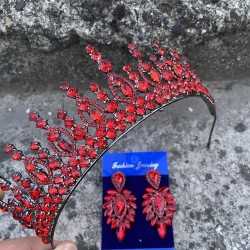 Abrienda Kırmızı Gelin Kına Tacı Özel Gün Aksesuar Kadın Taç Ve İnce Mekik Küpe Takımı-ABRİENDA-21 Abrienda Kırmızı Gelin Kına Tacı Özel Gün Aksesuar Kadın Taç Ve İnce Mekik Küpe Takımı-ABRİENDA-21