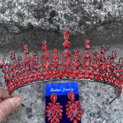 Abrienda Kırmızı Gelin Kına Tacı Özel Gün Aksesuar Kadın Taç Ve İnce Mekik Küpe Takımı-ABRİENDA-21 Abrienda Kırmızı Gelin Kına Tacı Özel Gün Aksesuar Kadın Taç Ve İnce Mekik Küpe Takımı-ABRİENDA-21