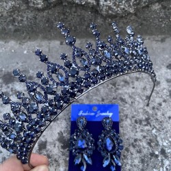 Abrienda Lacivert Gelin Kına Tacı Özel Gün Aksesuar Kadın Taç Ve Üç Mekik Küpe Takımı-ABRİENDA-24 Abrienda Lacivert Gelin Kına Tacı Özel Gün Aksesuar Kadın Taç Ve Üç Mekik Küpe Takımı-ABRİENDA-24