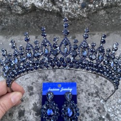 Abrienda Lacivert Gelin Kına Tacı Özel Gün Aksesuar Kadın Taç Ve Üç Mekik Küpe Takımı-ABRİENDA-24 Abrienda Lacivert Gelin Kına Tacı Özel Gün Aksesuar Kadın Taç Ve Üç Mekik Küpe Takımı-ABRİENDA-24