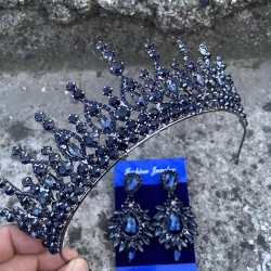 Abrienda Lacivert Gelin Kına Tacı Özel Gün Aksesuar Kadın Taç Ve Geniş Mekik Küpe Takımı-ABRİENDA-25 Abrienda Lacivert Gelin Kına Tacı Özel Gün Aksesuar Kadın Taç Ve Geniş Mekik Küpe Takımı-ABRİENDA-25