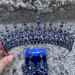 Abrienda Lacivert Gelin Kına Tacı Özel Gün Aksesuar Kadın Taç Ve Geniş Mekik Küpe Takımı-ABRİENDA-25 Abrienda Lacivert Gelin Kına Tacı Özel Gün Aksesuar Kadın Taç Ve Geniş Mekik Küpe Takımı-ABRİENDA-25