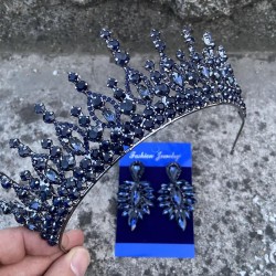 Abrienda Lacivert Gelin Kına Tacı Özel Gün Aksesuar Kadın Taç Ve İnce Mekik Küpe Takımı-ABRİENDA-26 Abrienda Lacivert Gelin Kına Tacı Özel Gün Aksesuar Kadın Taç Ve İnce Mekik Küpe Takımı-ABRİENDA-26