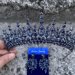 Abrienda Lacivert Gelin Kına Tacı Özel Gün Aksesuar Kadın Taç Ve İnce Mekik Küpe Takımı-ABRİENDA-26 Abrienda Lacivert Gelin Kına Tacı Özel Gün Aksesuar Kadın Taç Ve İnce Mekik Küpe Takımı-ABRİENDA-26