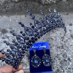 Abrienda Lacivert Gelin Kına Tacı Özel Gün Aksesuar Kadın Taç Ve Damla Mekik Küpe Takımı-ABRİENDA-27 Abrienda Lacivert Gelin Kına Tacı Özel Gün Aksesuar Kadın Taç Ve Damla Mekik Küpe Takımı-ABRİENDA-27