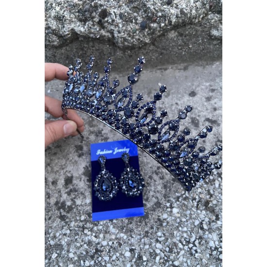 Abrienda Lacivert Gelin Kına Tacı Özel Gün Aksesuar Kadın Taç Ve Damla Mekik Küpe Takımı-ABRİENDA-27 Abrienda Lacivert Gelin Kına Tacı Özel Gün Aksesuar Kadın Taç Ve Damla Mekik Küpe Takımı-ABRİENDA-27