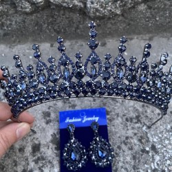 Abrienda Lacivert Gelin Kına Tacı Özel Gün Aksesuar Kadın Taç Ve Damla Mekik Küpe Takımı-ABRİENDA-27 Abrienda Lacivert Gelin Kına Tacı Özel Gün Aksesuar Kadın Taç Ve Damla Mekik Küpe Takımı-ABRİENDA-27