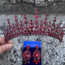 Abrienda Bordo Gelin Kına Tacı Özel Gün Aksesuar Kadın Taç Ve Üç Mekik Küpe Takımı-ABRİENDA-28 Abrienda Bordo Gelin Kına Tacı Özel Gün Aksesuar Kadın Taç Ve Üç Mekik Küpe Takımı-ABRİENDA-28