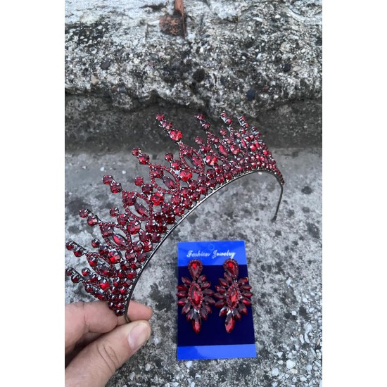 Abrienda Bordo Gelin Kına Tacı Özel Gün Aksesuar Kadın Taç Ve İnce Mekik Küpe Takımı-ABRİENDA-29 Abrienda Bordo Gelin Kına Tacı Özel Gün Aksesuar Kadın Taç Ve İnce Mekik Küpe Takımı-ABRİENDA-29