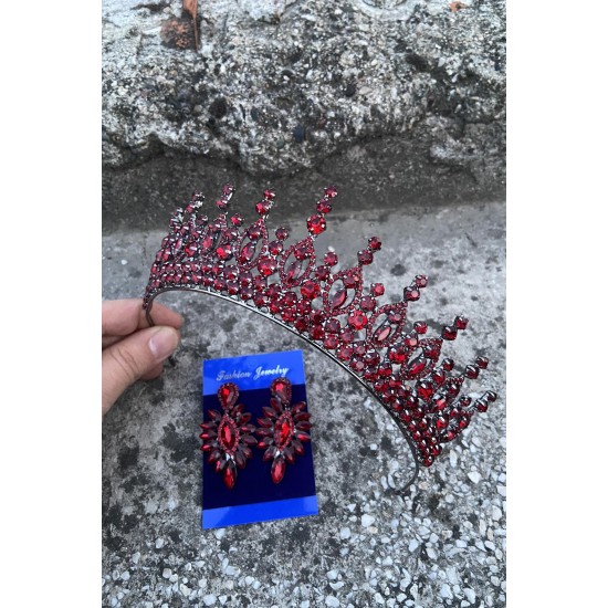 Abrienda Bordo Gelin Kına Tacı Özel Gün Aksesuar Kadın Taç Ve İnce Mekik Küpe Takımı-ABRİENDA-29 Abrienda Bordo Gelin Kına Tacı Özel Gün Aksesuar Kadın Taç Ve İnce Mekik Küpe Takımı-ABRİENDA-29
