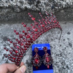 Abrienda Bordo Gelin Kına Tacı Özel Gün Aksesuar Kadın Taç Ve Geniş Mekik Küpe Takımı-ABRİENDA-30 Abrienda Bordo Gelin Kına Tacı Özel Gün Aksesuar Kadın Taç Ve Geniş Mekik Küpe Takımı-ABRİENDA-30