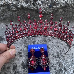 Abrienda Bordo Gelin Kına Tacı Özel Gün Aksesuar Kadın Taç Ve Geniş Mekik Küpe Takımı-ABRİENDA-30 Abrienda Bordo Gelin Kına Tacı Özel Gün Aksesuar Kadın Taç Ve Geniş Mekik Küpe Takımı-ABRİENDA-30