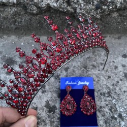 Abrienda Bordo Gelin Kına Tacı Özel Gün Aksesuar Kadın Taç Ve Damla Mekik Küpe Takımı-ABRİENDA-31 Abrienda Bordo Gelin Kına Tacı Özel Gün Aksesuar Kadın Taç Ve Damla Mekik Küpe Takımı-ABRİENDA-31