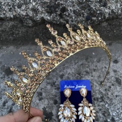 Abrienda Gold Gelin Kına Tacı Özel Gün Aksesuar Kadın Taç Ve Geniş Mekik Küpe Takımı-ABRİENDA-33 Abrienda Gold Gelin Kına Tacı Özel Gün Aksesuar Kadın Taç Ve Geniş Mekik Küpe Takımı-ABRİENDA-33