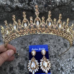 Abrienda Gold Gelin Kına Tacı Özel Gün Aksesuar Kadın Taç Ve Geniş Mekik Küpe Takımı-ABRİENDA-33 Abrienda Gold Gelin Kına Tacı Özel Gün Aksesuar Kadın Taç Ve Geniş Mekik Küpe Takımı-ABRİENDA-33