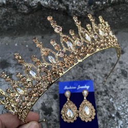 Abrienda Gold Gelin Kına Tacı Özel Gün Aksesuar Kadın Taç Ve Damla Mekik Küpe Takımı-ABRİENDA-34 Abrienda Gold Gelin Kına Tacı Özel Gün Aksesuar Kadın Taç Ve Damla Mekik Küpe Takımı-ABRİENDA-34