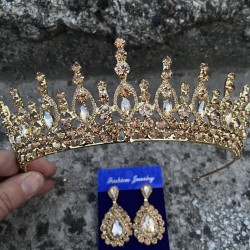 Abrienda Gold Gelin Kına Tacı Özel Gün Aksesuar Kadın Taç Ve Damla Mekik Küpe Takımı-ABRİENDA-34 Abrienda Gold Gelin Kına Tacı Özel Gün Aksesuar Kadın Taç Ve Damla Mekik Küpe Takımı-ABRİENDA-34