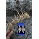 Abrienda Gold Gelin Kına Tacı Özel Gün Aksesuar Kadın Taç Ve İnce Mekik Küpe Takımı-ABRİENDA-35