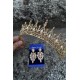 Abrienda Gold Gelin Kına Tacı Özel Gün Aksesuar Kadın Taç Ve İnce Mekik Küpe Takımı-ABRİENDA-35