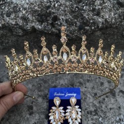 Abrienda Gold Gelin Kına Tacı Özel Gün Aksesuar Kadın Taç Ve İnce Mekik Küpe Takımı-ABRİENDA-35 Abrienda Gold Gelin Kına Tacı Özel Gün Aksesuar Kadın Taç Ve İnce Mekik Küpe Takımı-ABRİENDA-35