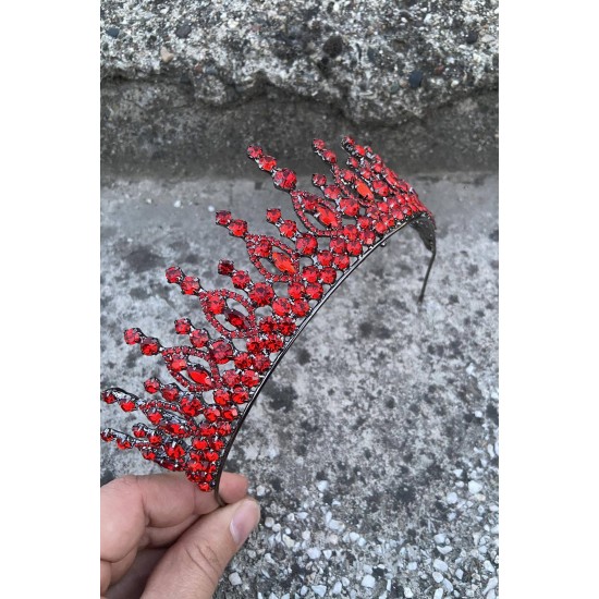 Abrienda Kırmızı Gelin Kına Tacı Özel Gün Aksesuar Kadın Taç Saç Aksesuarı-ABRİENDA-4 Abrienda Kırmızı Gelin Kına Tacı Özel Gün Aksesuar Kadın Taç Saç Aksesuarı-ABRİENDA-4