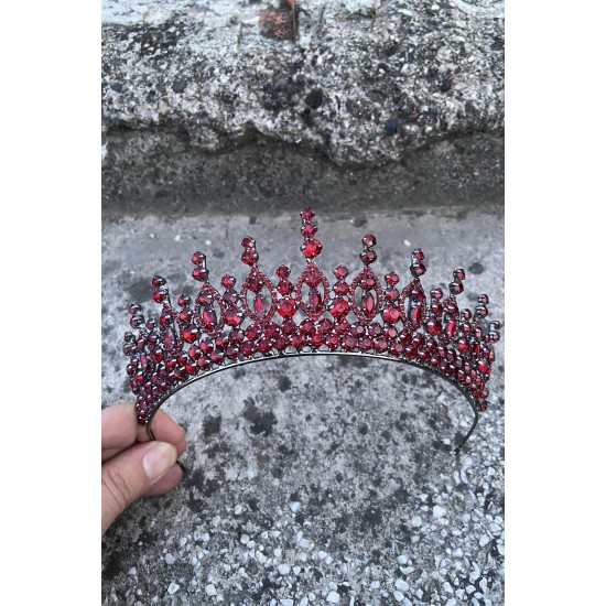Abrienda Bordo Gelin Kına Tacı Özel Gün Aksesuar Kadın Taç Saç Aksesuarı-ABRİENDA-6 Abrienda Bordo Gelin Kına Tacı Özel Gün Aksesuar Kadın Taç Saç Aksesuarı-ABRİENDA-6