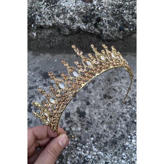 Abrienda Gold Gelin Kına Tacı Özel Gün Aksesuar Kadın Taç Saç Aksesuarı-ABRİENDA-7 Abrienda Gold Gelin Kına Tacı Özel Gün Aksesuar Kadın Taç Saç Aksesuarı-ABRİENDA-7