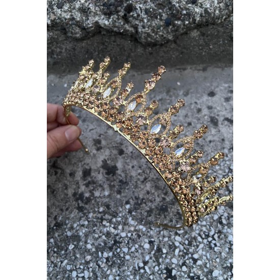 Abrienda Gold Gelin Kına Tacı Özel Gün Aksesuar Kadın Taç Saç Aksesuarı-ABRİENDA-7 Abrienda Gold Gelin Kına Tacı Özel Gün Aksesuar Kadın Taç Saç Aksesuarı-ABRİENDA-7