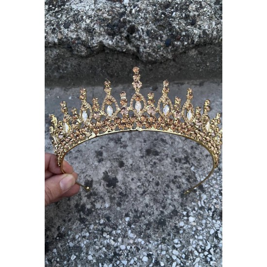 Abrienda Gold Gelin Kına Tacı Özel Gün Aksesuar Kadın Taç Saç Aksesuarı-ABRİENDA-7 Abrienda Gold Gelin Kına Tacı Özel Gün Aksesuar Kadın Taç Saç Aksesuarı-ABRİENDA-7