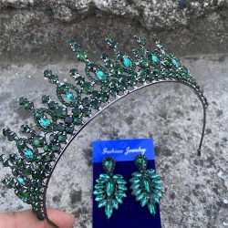 Abrienda Yeşil Gelin Kına Tacı Özel Gün Aksesuar Kadın Taç Ve İnce Mekik Küpe Takımı-ABRİENDA-8 Abrienda Yeşil Gelin Kına Tacı Özel Gün Aksesuar Kadın Taç Ve İnce Mekik Küpe Takımı-ABRİENDA-8