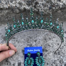 Abrienda Yeşil Gelin Kına Tacı Özel Gün Aksesuar Kadın Taç Ve İnce Mekik Küpe Takımı-ABRİENDA-8 Abrienda Yeşil Gelin Kına Tacı Özel Gün Aksesuar Kadın Taç Ve İnce Mekik Küpe Takımı-ABRİENDA-8