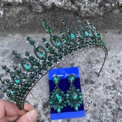 Abrienda Yeşil Gelin Kına Tacı Özel Gün Aksesuar Kadın Taç Ve Geniş Mekik Küpe Takımı-ABRİENDA-9 Abrienda Yeşil Gelin Kına Tacı Özel Gün Aksesuar Kadın Taç Ve Geniş Mekik Küpe Takımı-ABRİENDA-9