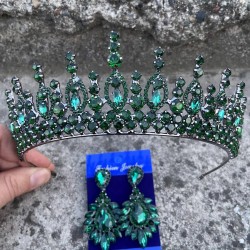 Abrienda Yeşil Gelin Kına Tacı Özel Gün Aksesuar Kadın Taç Ve Geniş Mekik Küpe Takımı-ABRİENDA-9 Abrienda Yeşil Gelin Kına Tacı Özel Gün Aksesuar Kadın Taç Ve Geniş Mekik Küpe Takımı-ABRİENDA-9